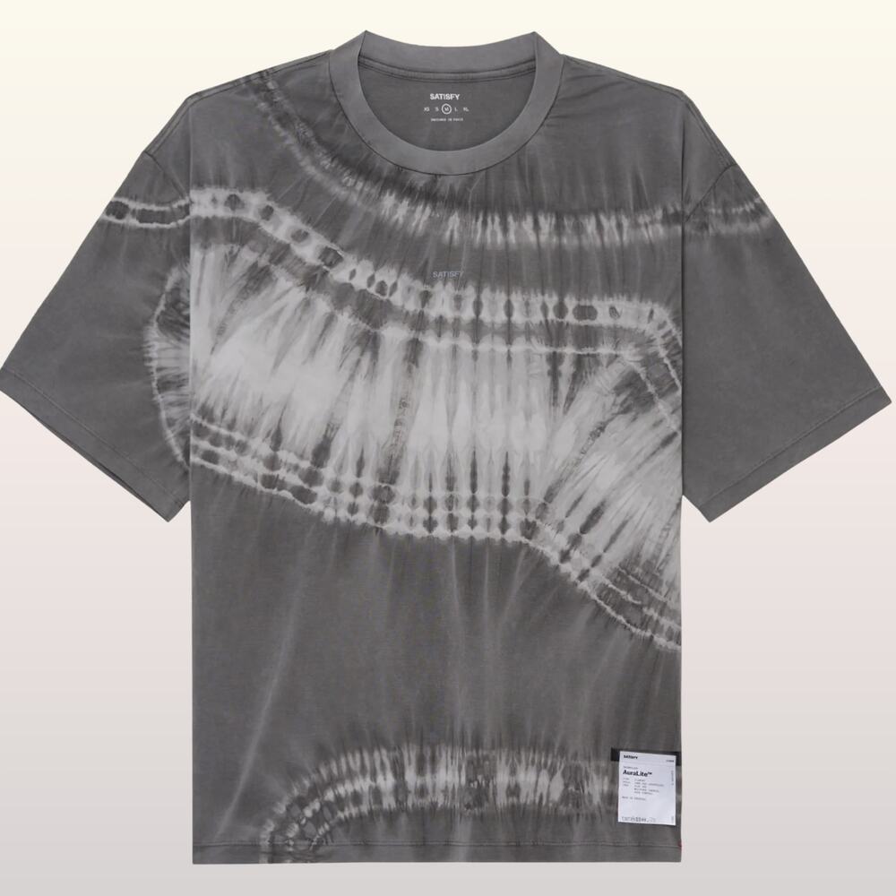 NEW SATISFY Running AuraLite™ T‑Shirt sz Small Seasonal Tie-Dye Mineral Graphite